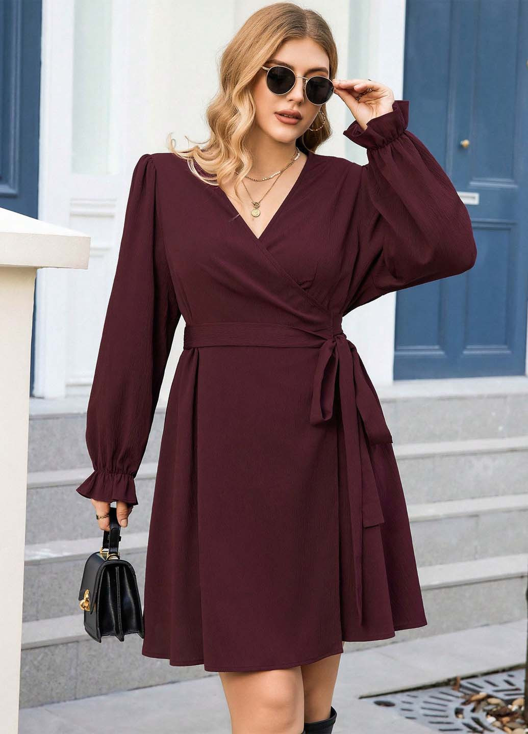 Вишнева кежуал сукня на запах SHEIN однотонна