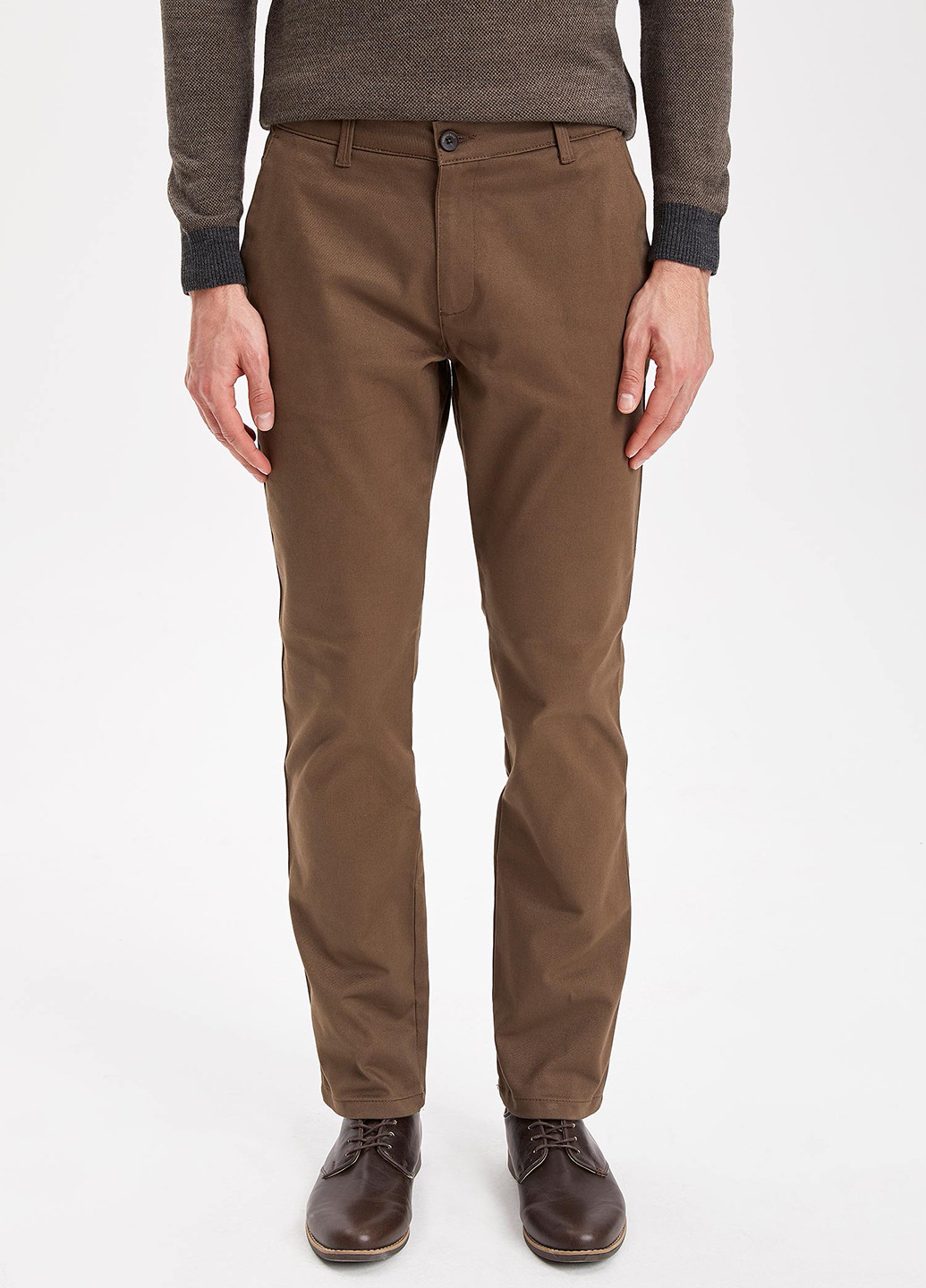 Светло-коричневые кэжуал демисезонные прямые брюки DeFacto
