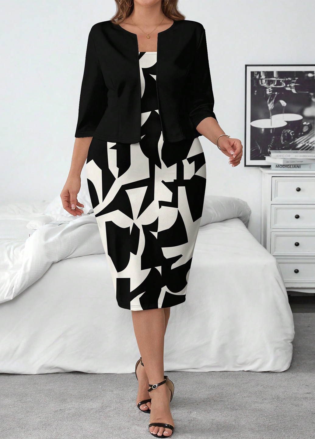 Комбинированный демисезонный комплект (платье, жакет) SHEIN