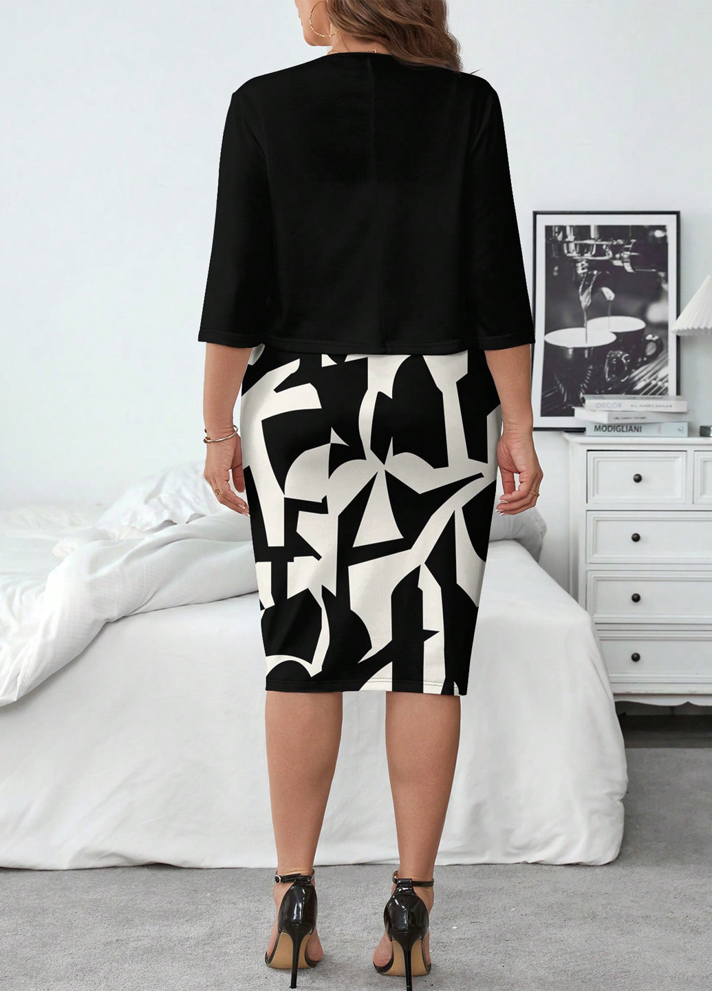 Комбинированный демисезонный комплект (платье, жакет) SHEIN