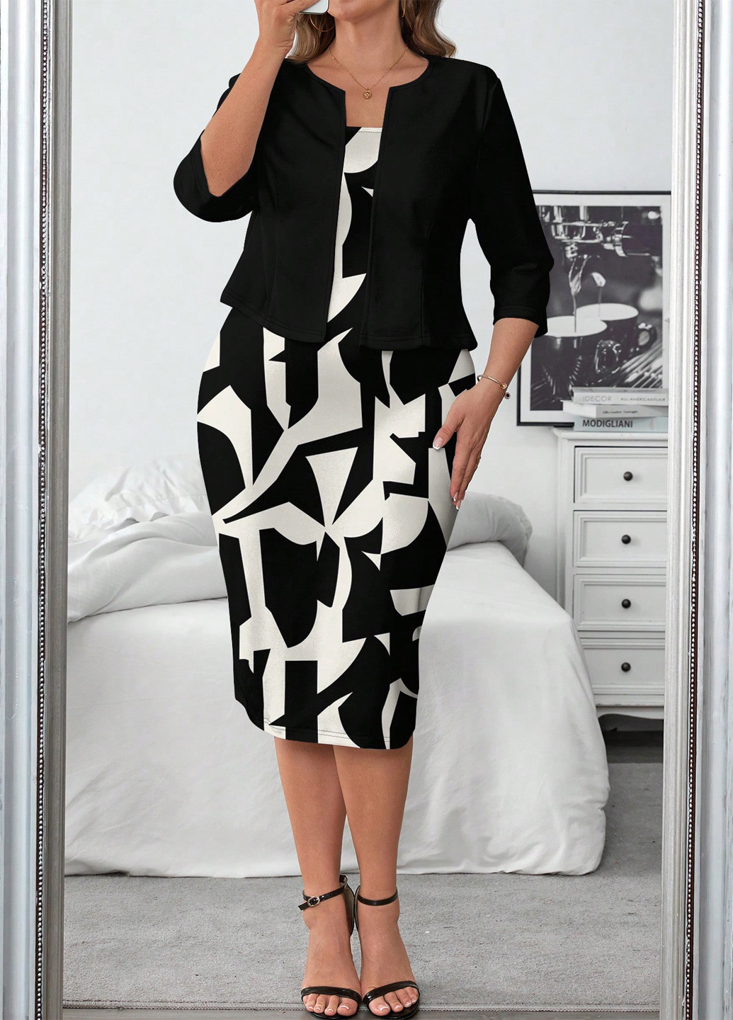 Комбинированный демисезонный комплект (платье, жакет) SHEIN