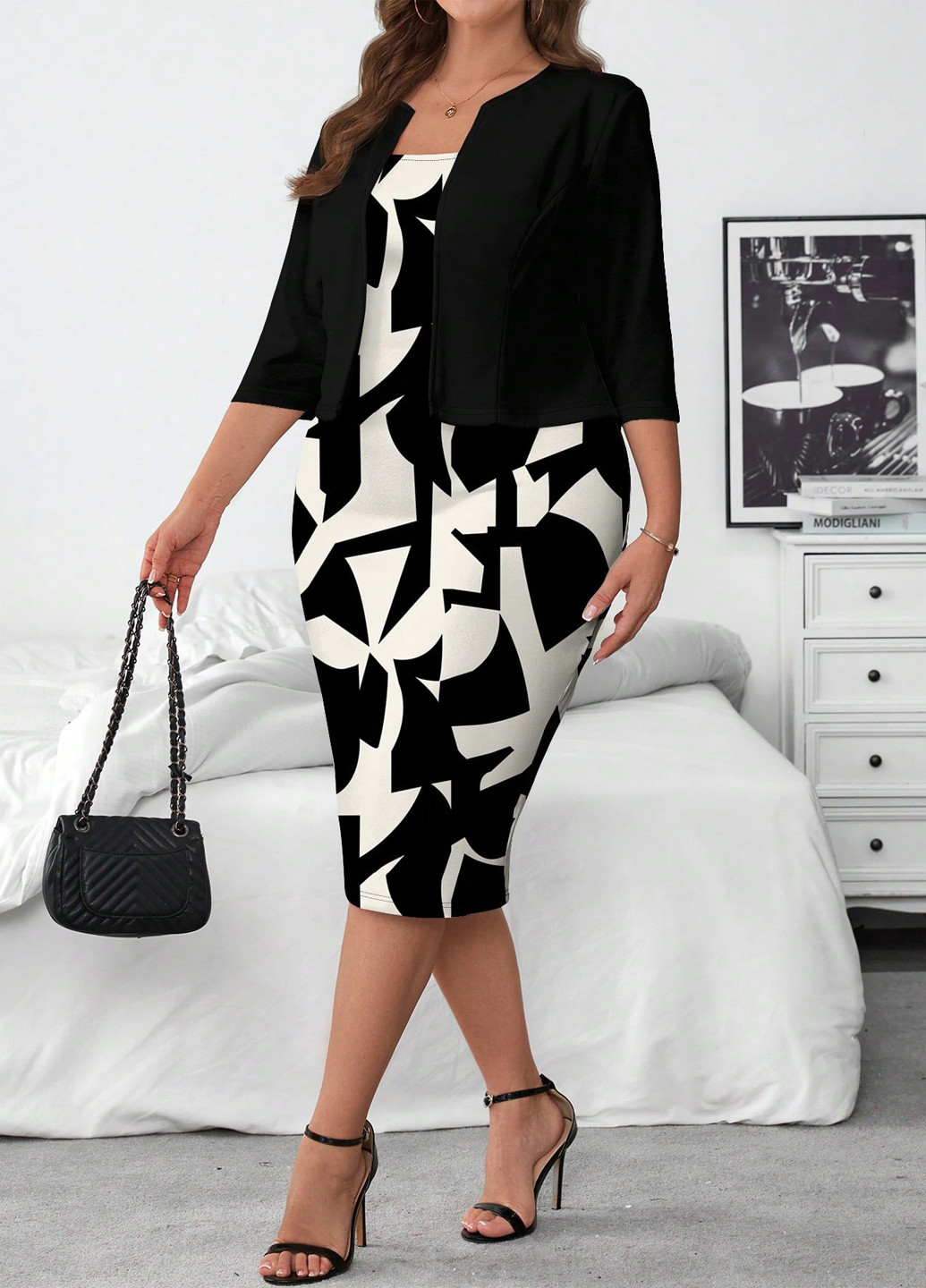 Комбинированный демисезонный комплект (платье, жакет) SHEIN