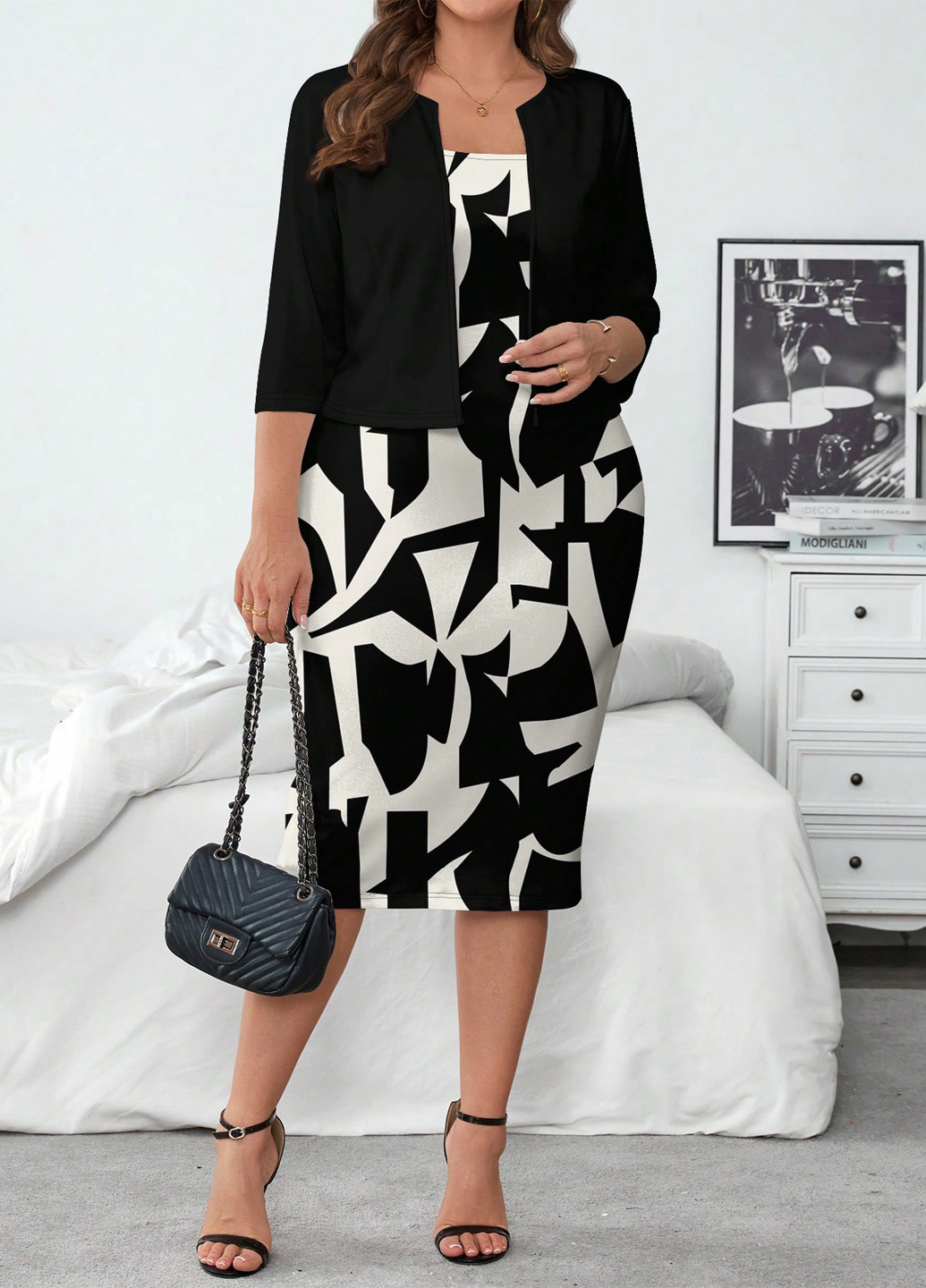 Комбинированный демисезонный комплект (платье, жакет) SHEIN