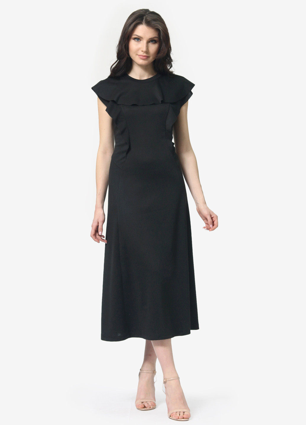 Чорна кежуал сукня, сукня кльош FEM однотонна