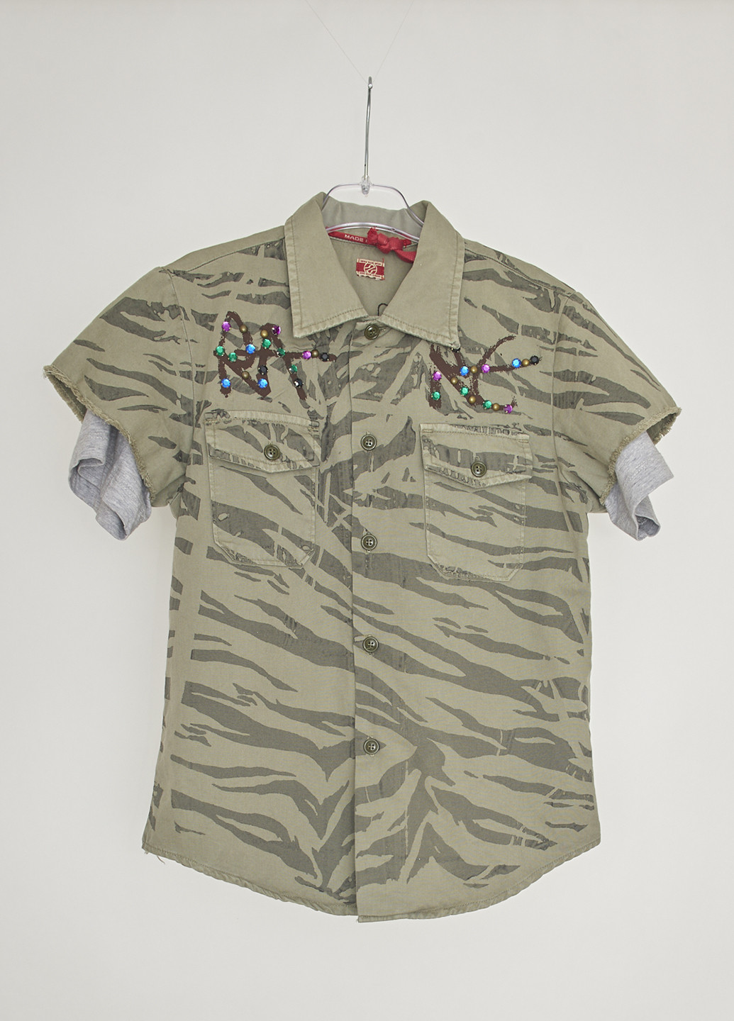 Оливковковая (хаки) кэжуал рубашка с абстрактным узором Ra-Re