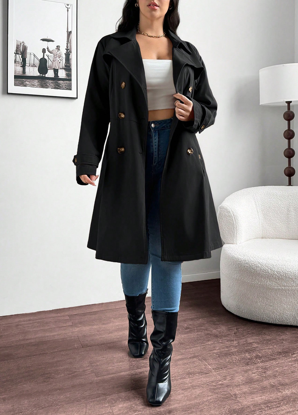 Плащ SHEIN на пуговицах демисезон (344465997)