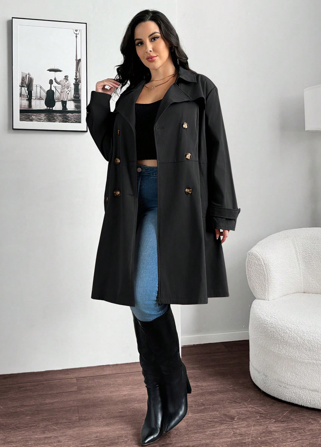 Плащ SHEIN на пуговицах демисезон (344465997)