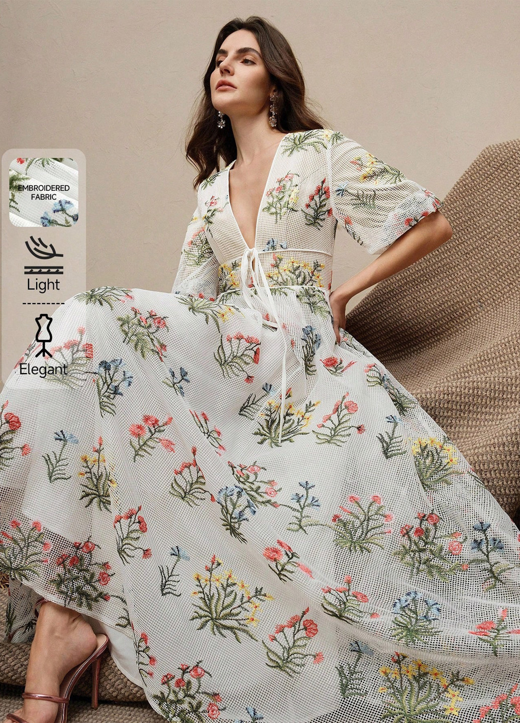 Белое кэжуал платье а-силуэт SHEIN с цветочным принтом