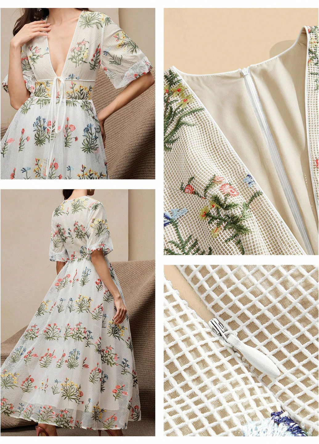 Белое кэжуал платье а-силуэт SHEIN с цветочным принтом