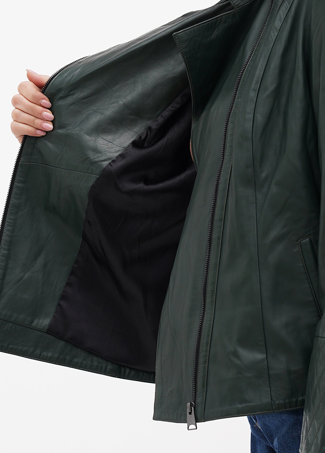 Темно-зелена демісезонна куртка шкіряна Gessada