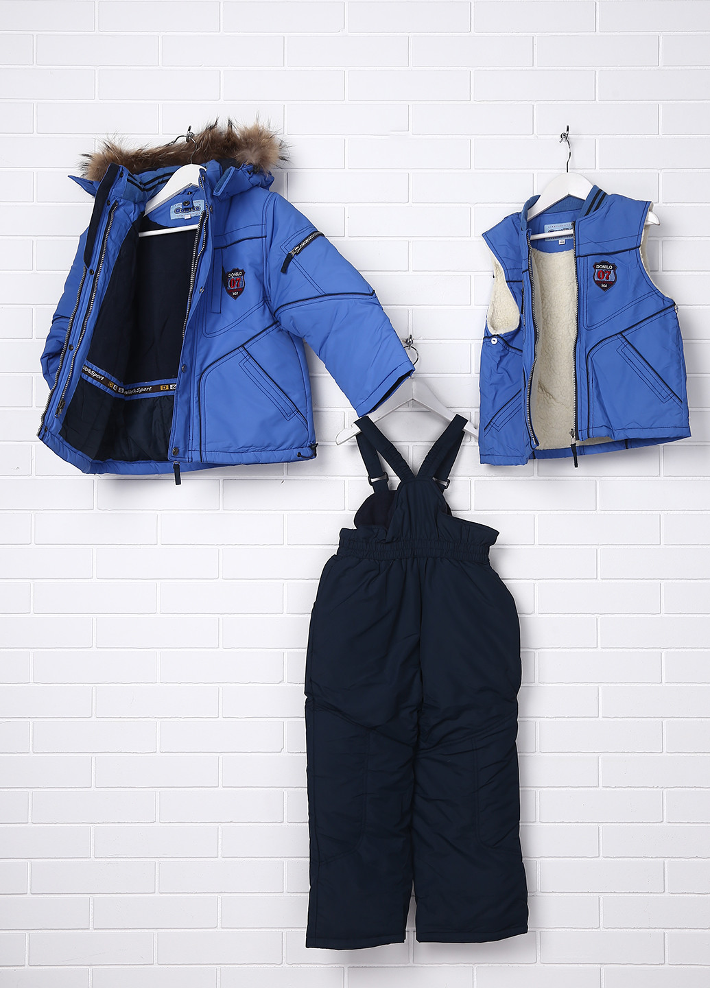 Блакитний зимній комплект (куртка, жилет, напівкомбінезон) Danilo