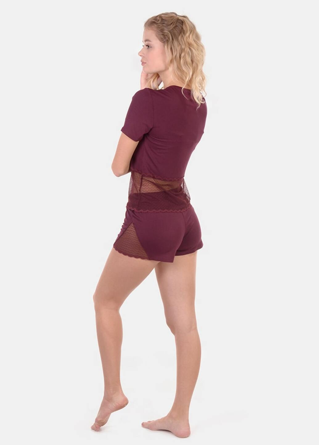 Бордовий комплект жіночий футболка та шорти N.EL. 1107-92