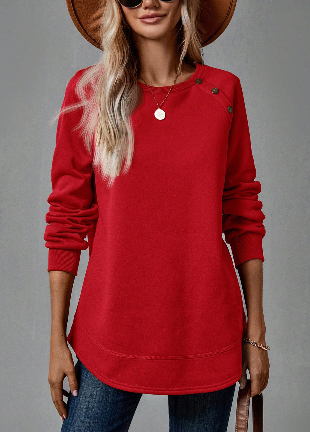 Червоний світшот SHEIN однотонний гудзики (365781890)