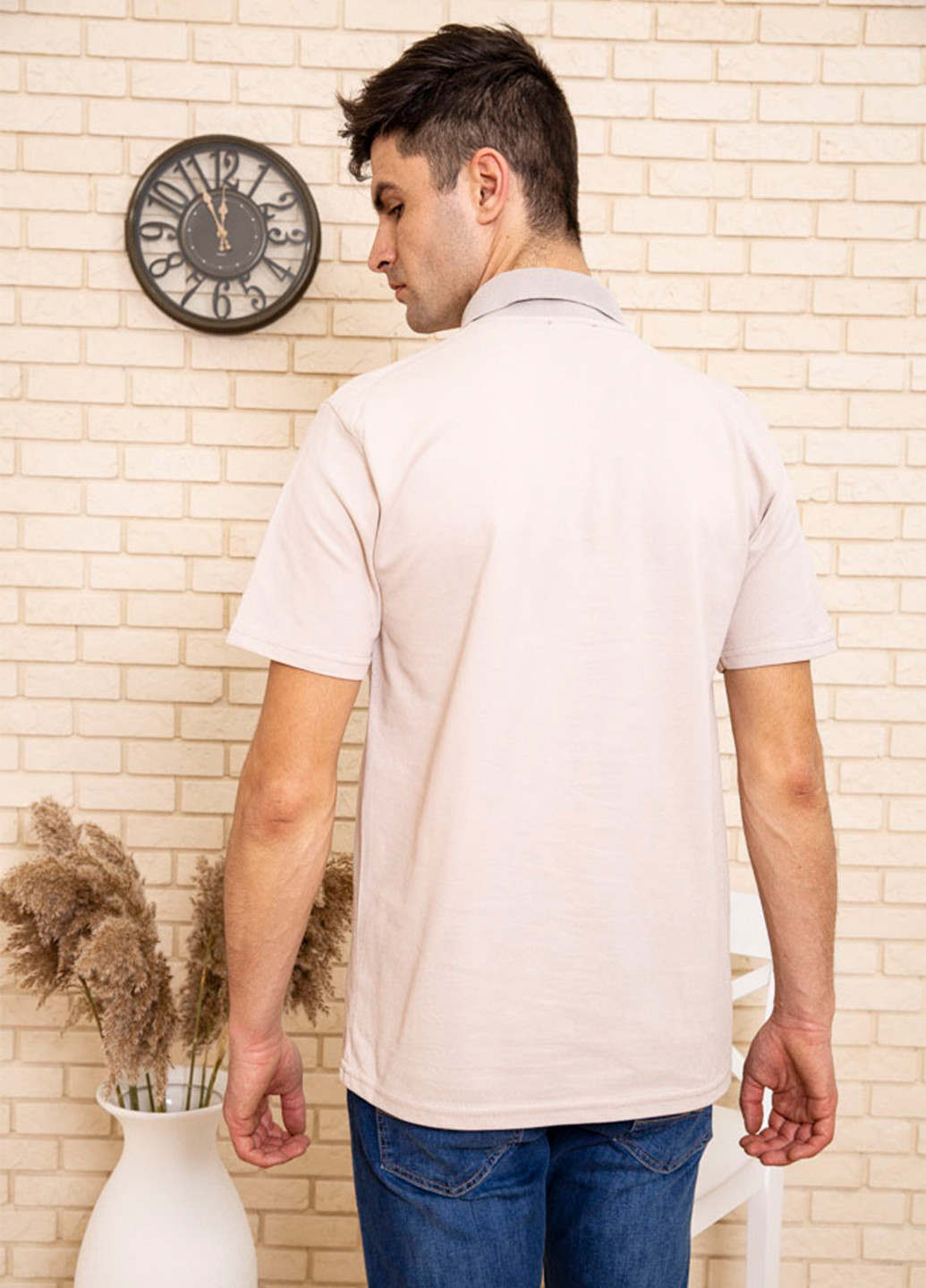 Светло-бежевая футболка-поло для мужчин Ager однотонная
