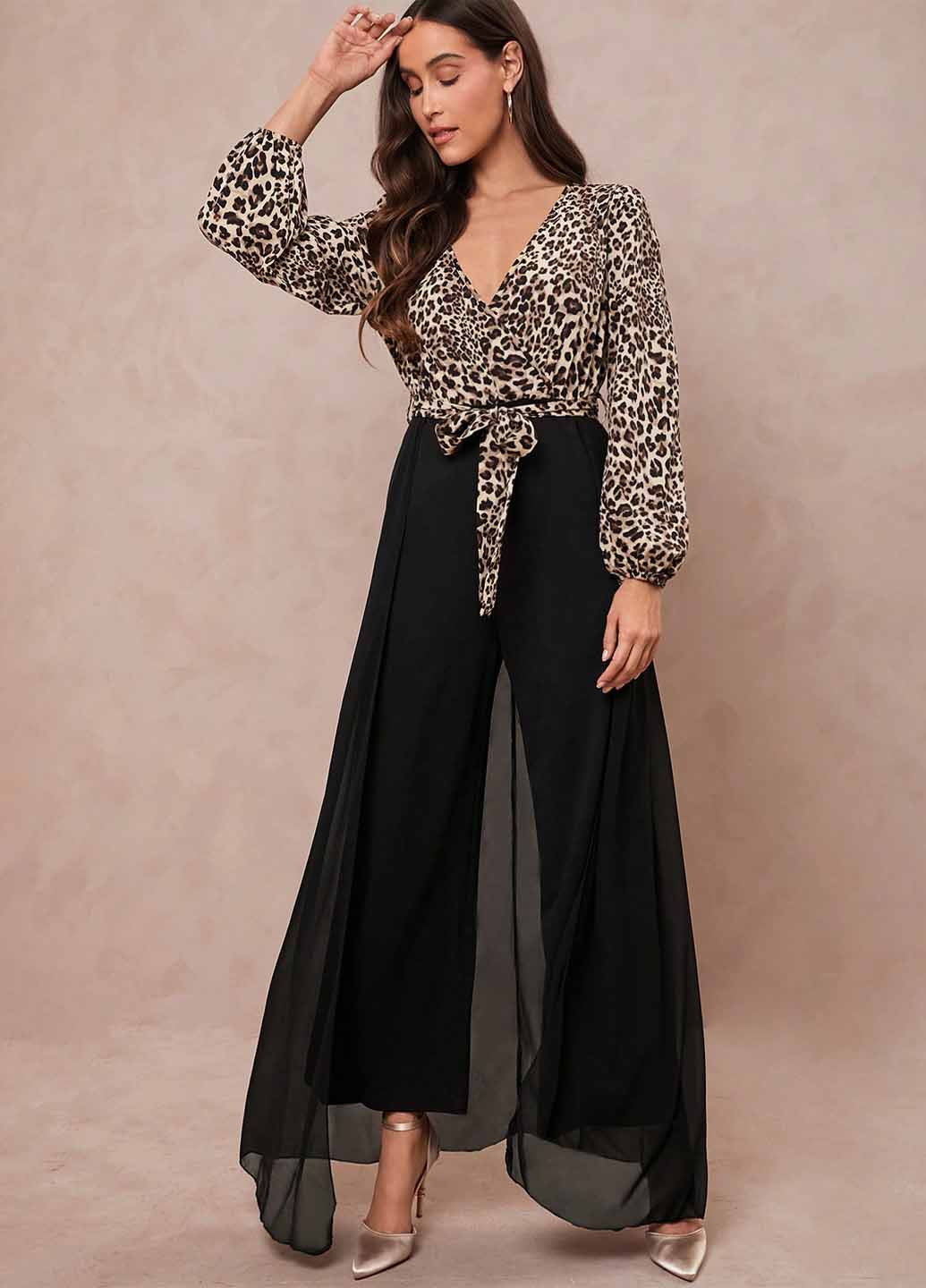 Комбинезон SHEIN комбинезон-брюки колор блок чёрный вечерний полиэстер