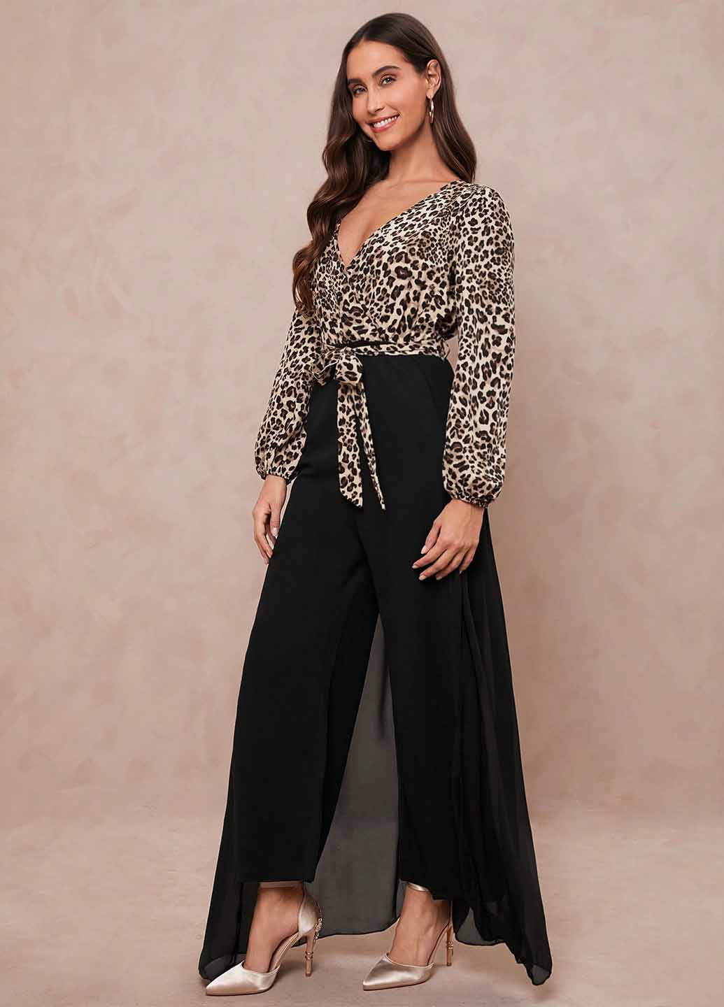 Комбинезон SHEIN комбинезон-брюки колор блок чёрный вечерний полиэстер