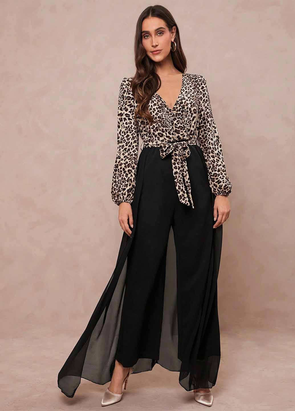 Комбинезон SHEIN комбинезон-брюки колор блок чёрный вечерний полиэстер