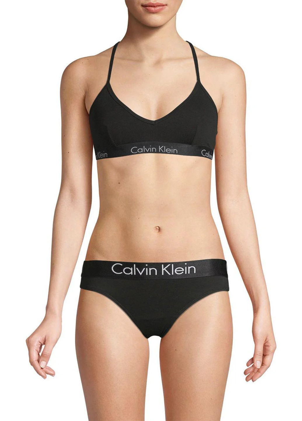 Чёрный бралетт бюстгальтер Calvin Klein без косточек хлопок, трикотаж