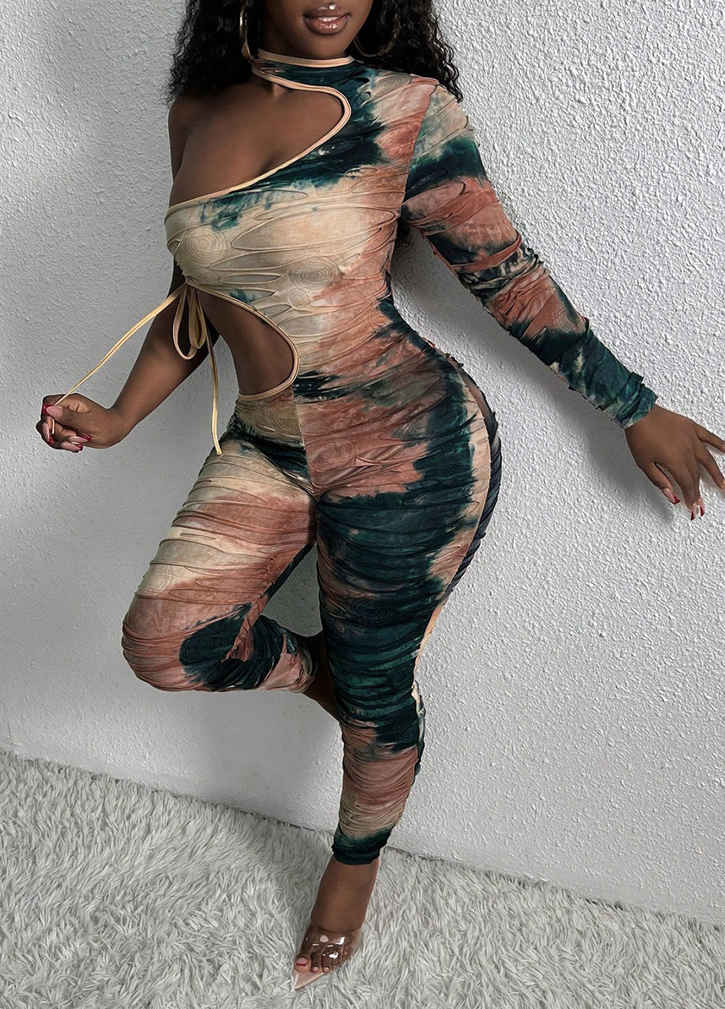 Комбинезон SHEIN комбинезон-брюки тай-дай комбинированный коктейльный, кэжуал полиэстер, трикотаж