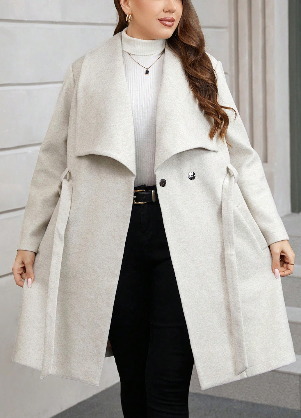 Айворі демісезонне Пальто двобортне SHEIN