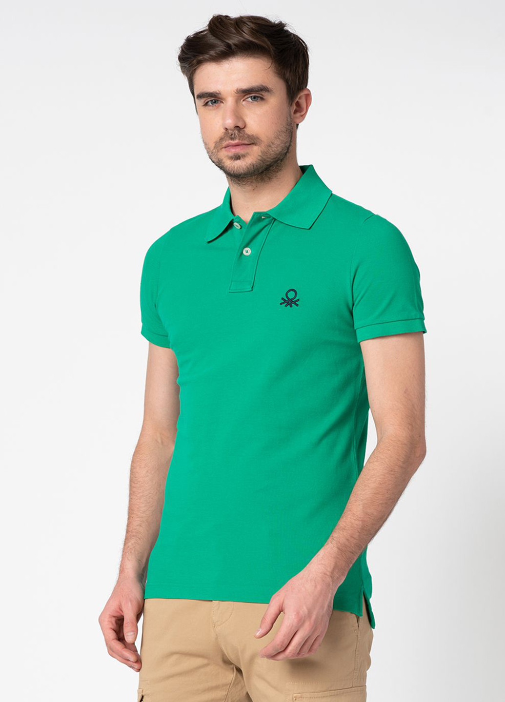 Зеленая футболка-поло для мужчин United Colors of Benetton однотонная