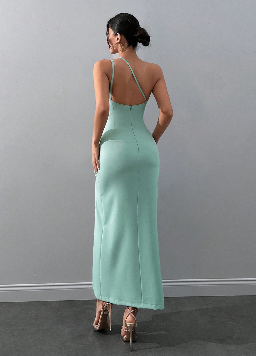 М'ятна вечірня сукня на одне плече, силуетна SHEIN однотонна