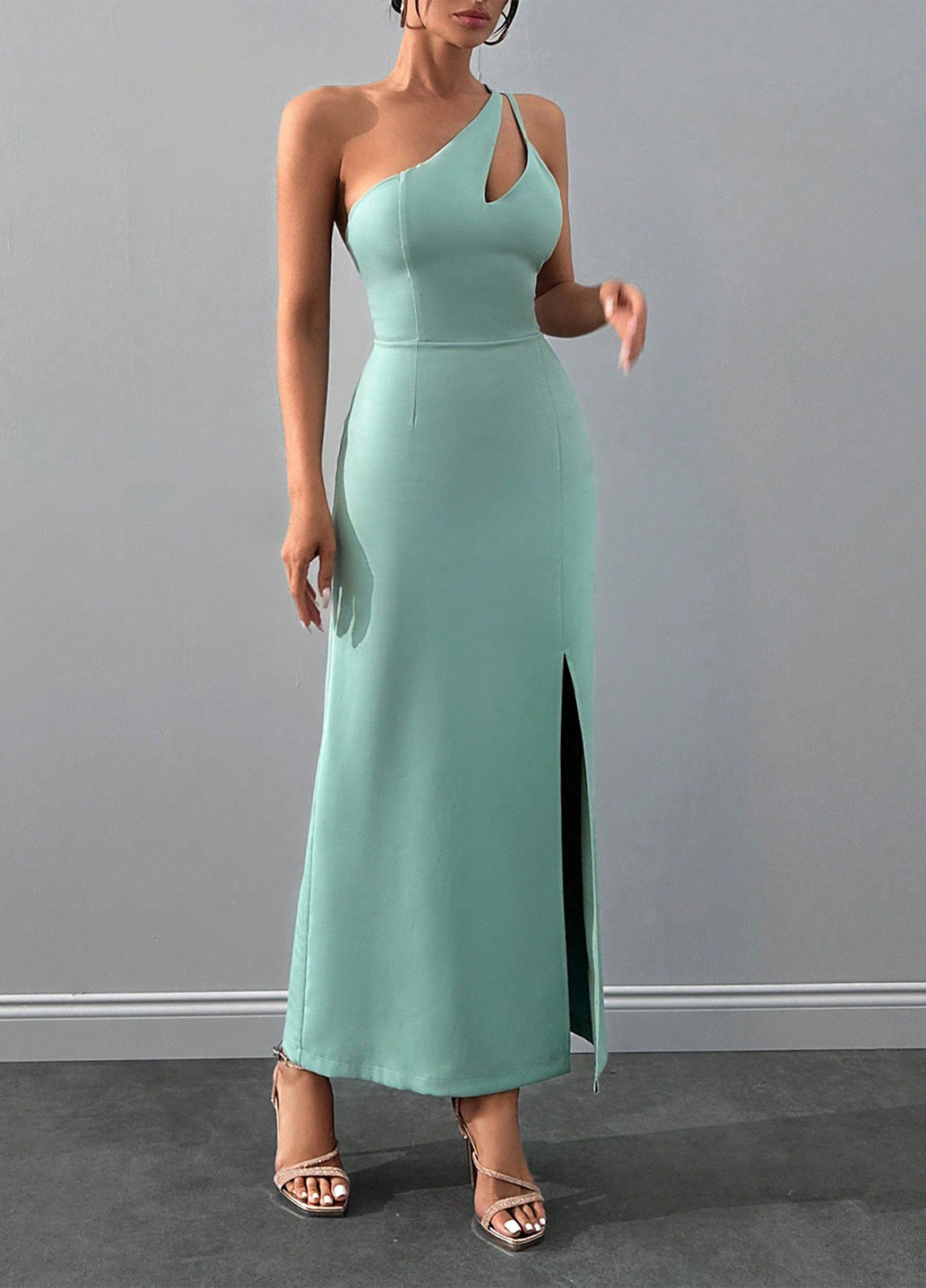 М'ятна вечірня сукня на одне плече, силуетна SHEIN однотонна
