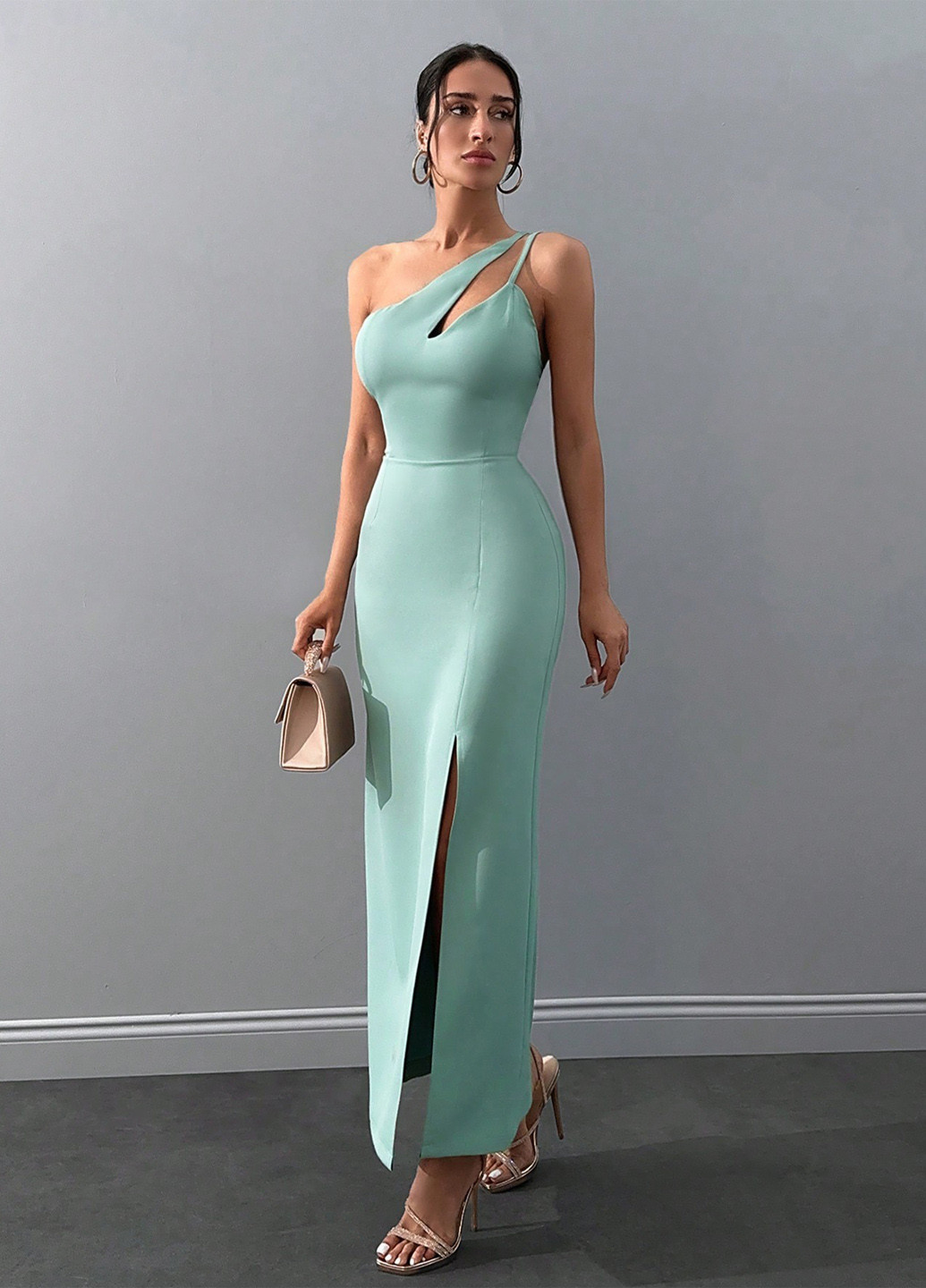 М'ятна вечірня сукня на одне плече, силуетна SHEIN однотонна