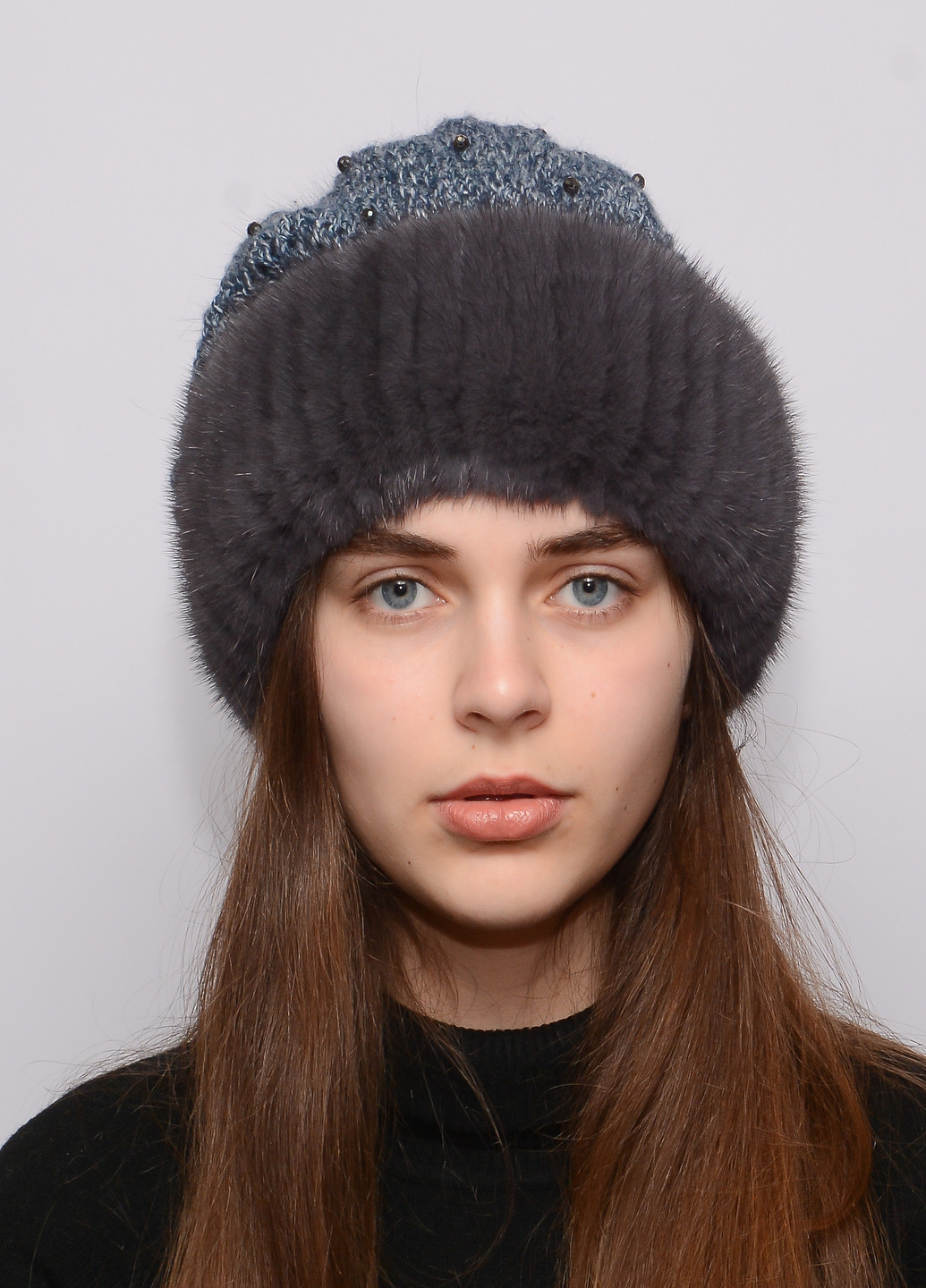 Жіноча зимова норкова шапка з бубоном Меховой Стиль ажур (199007410)