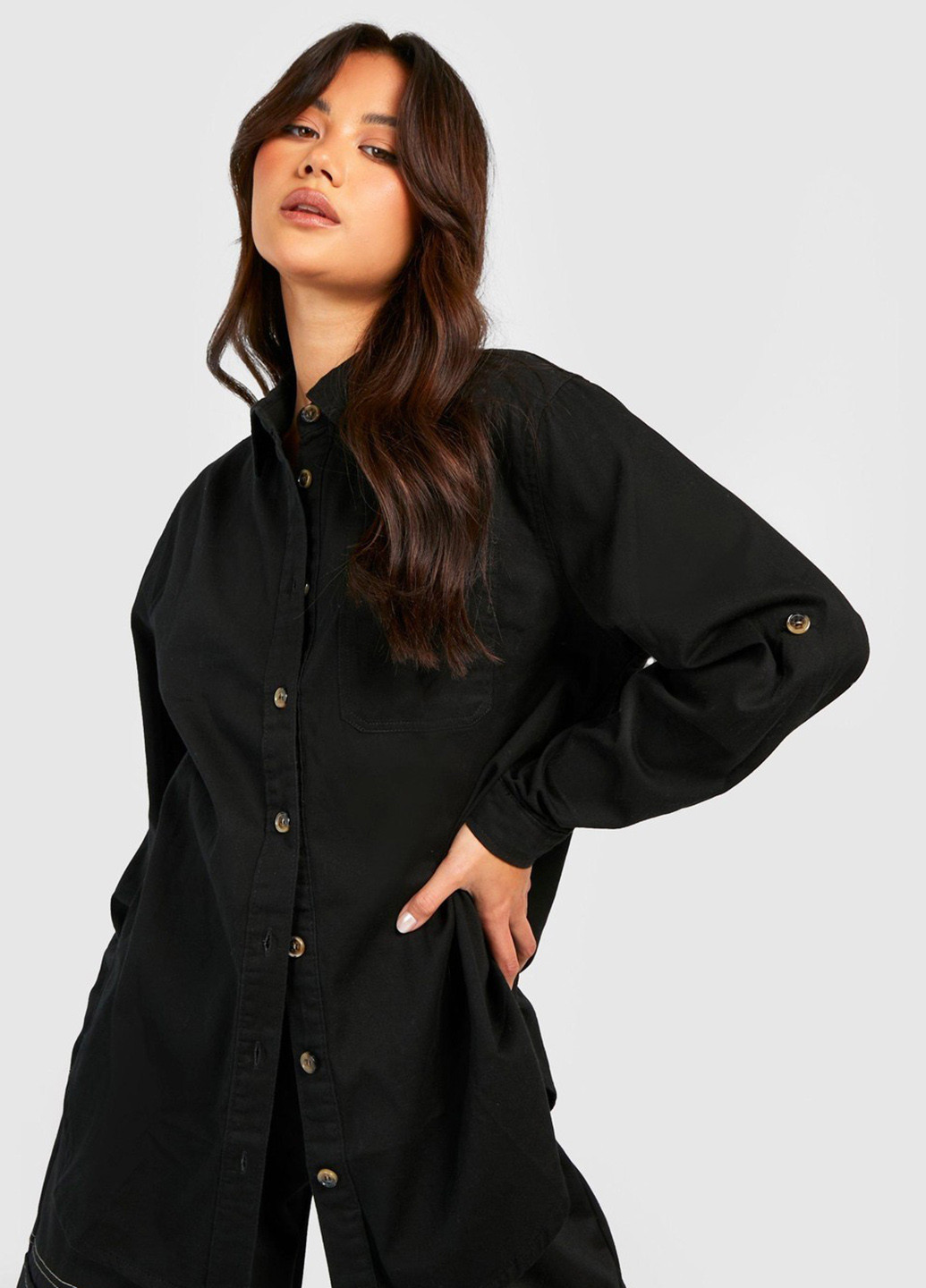 Черная джинсовая рубашка однотонная Boohoo