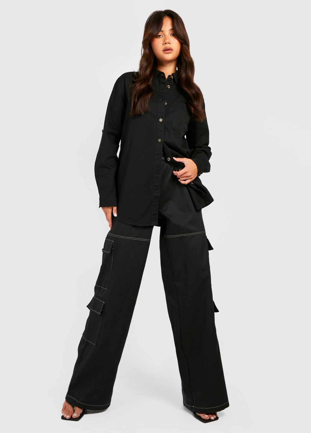 Черная джинсовая рубашка однотонная Boohoo