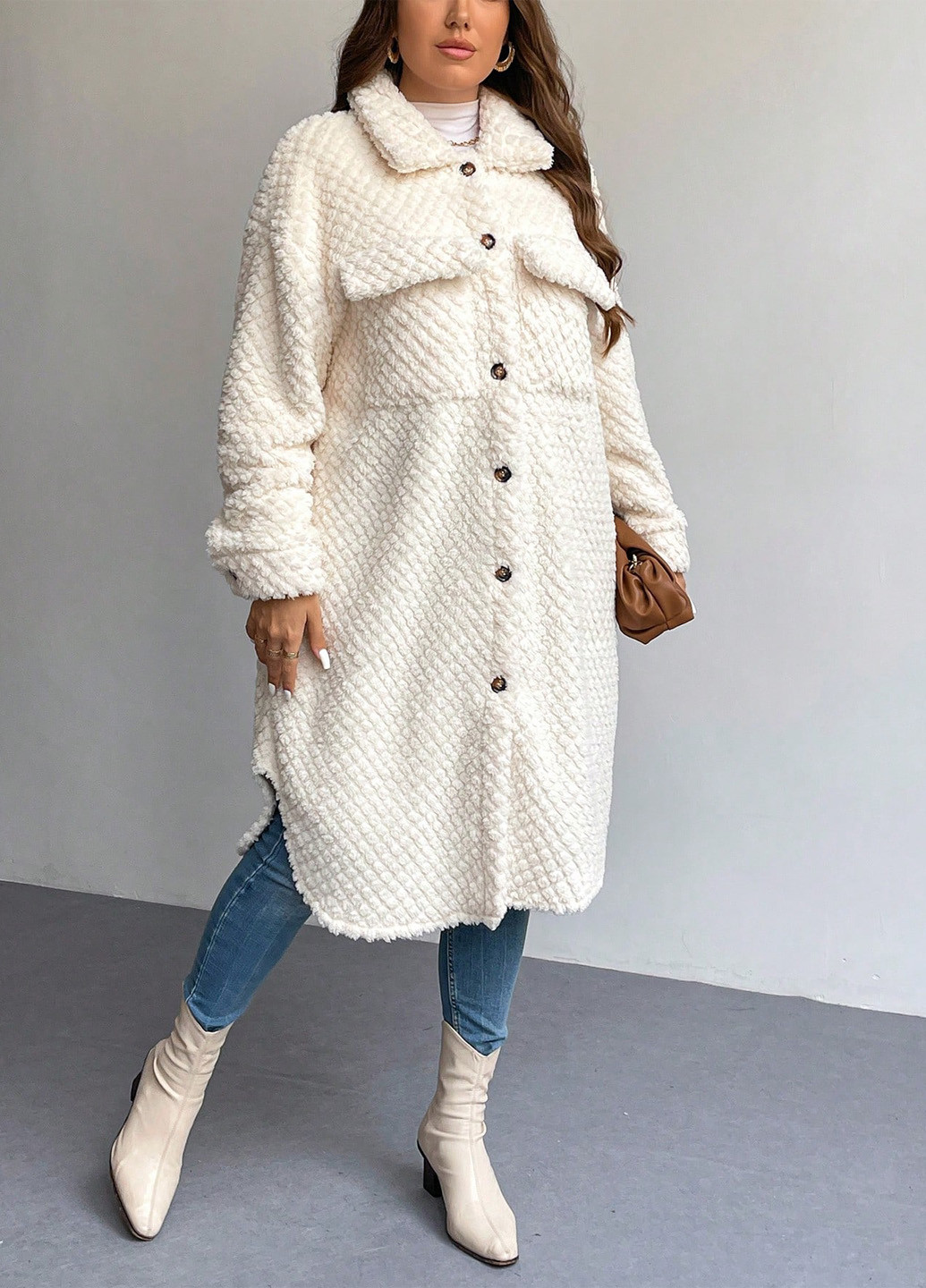 Бежеве демісезонне Пальто пальто-сорочка SHEIN