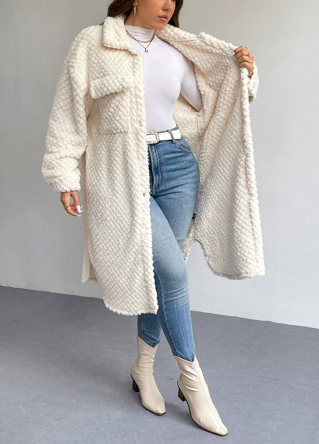 Бежеве демісезонне Пальто пальто-сорочка SHEIN