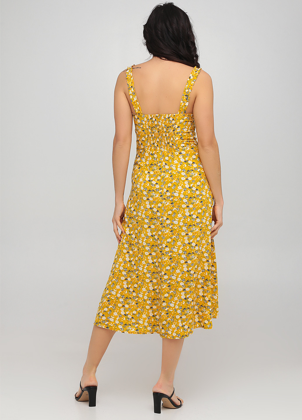 Желтое кэжуал платье с открытой спиной LAGURA с цветочным принтом