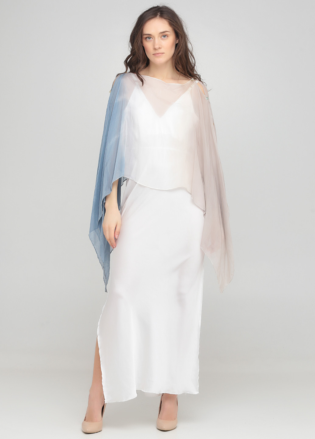 Белый демисезонный комплект (платье, накидка) Made in Italy