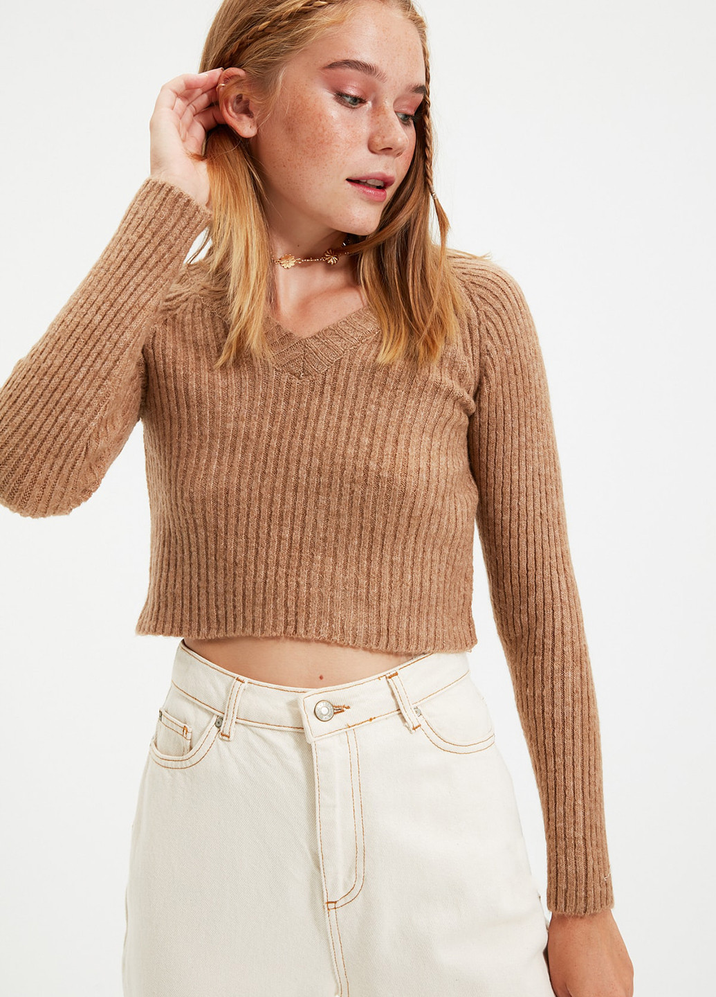 Світло-коричневий демісезонний пуловер пуловер Trendyol