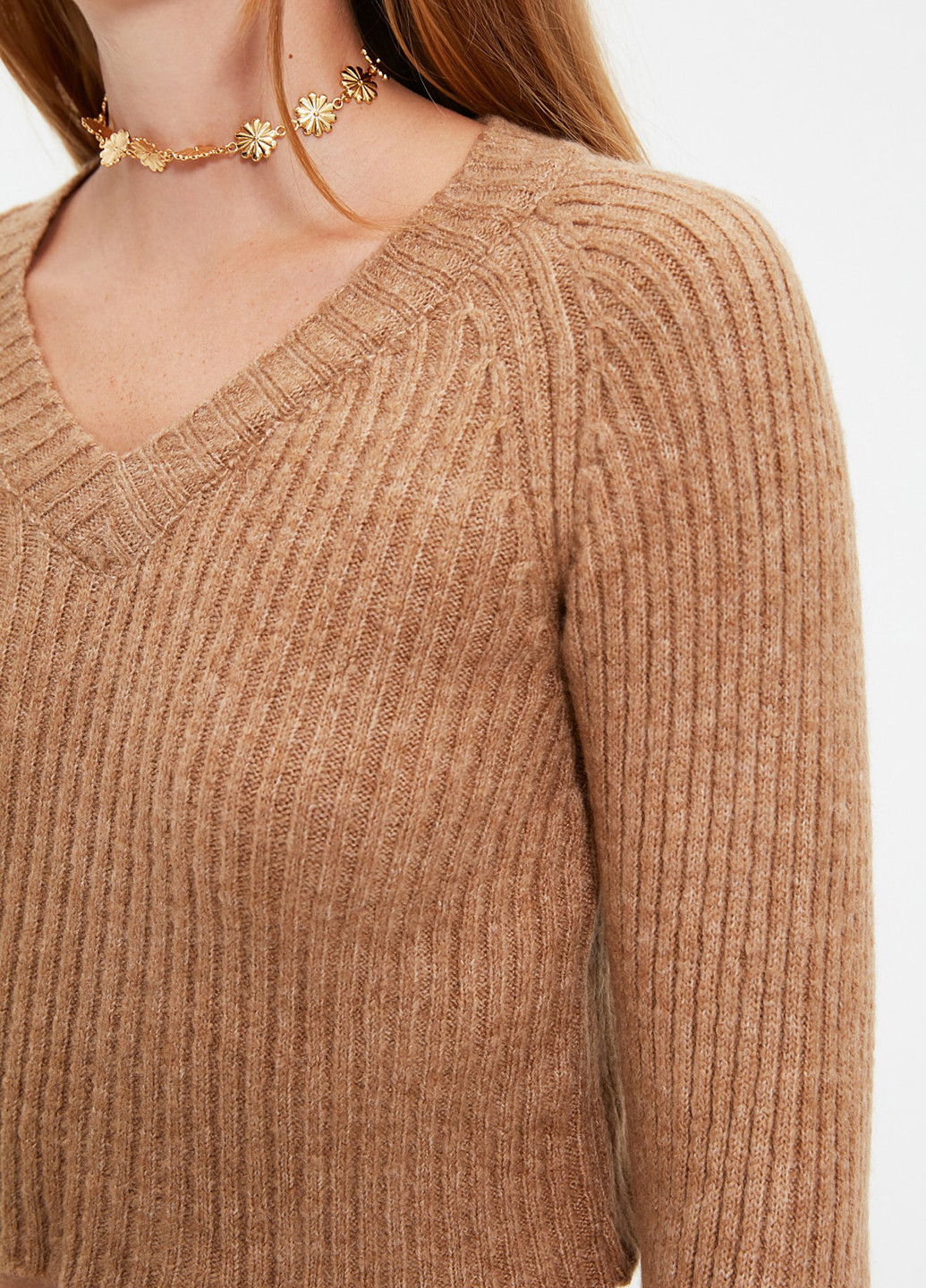 Светло-коричневый демисезонный пуловер пуловер Trendyol
