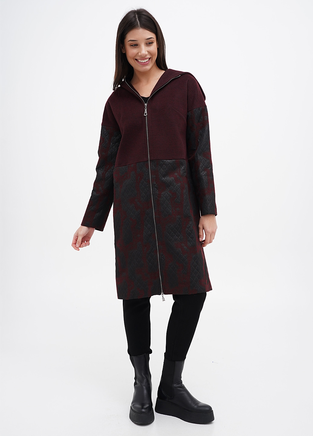 Бордовое демисезонное Пальто Sassofono