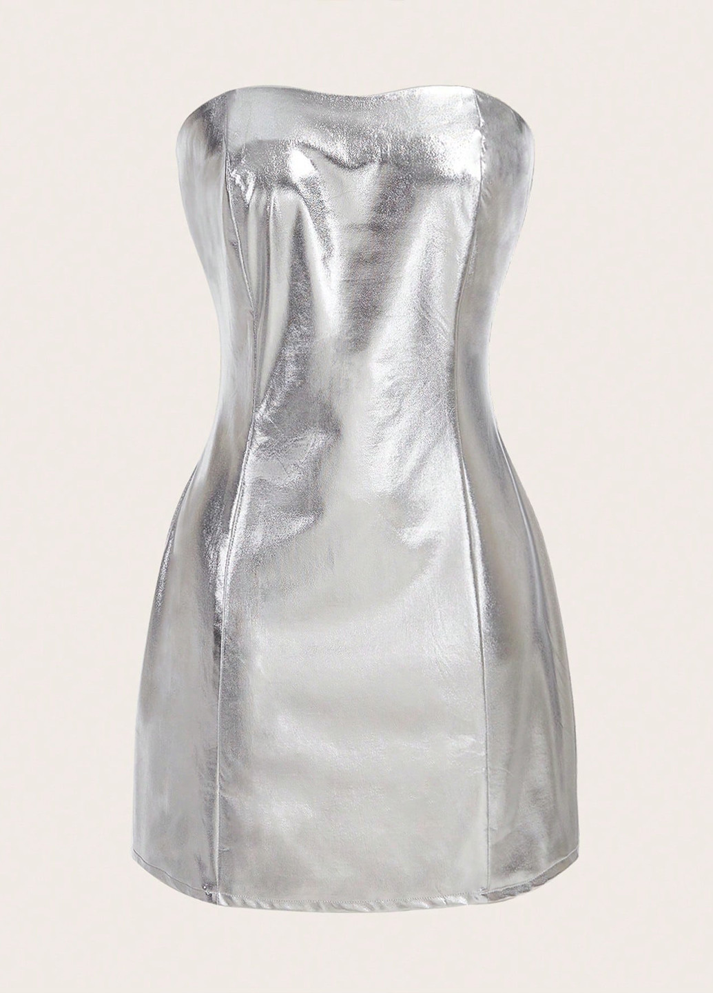 Срібна коктейльна сукня з відкритими плечима SHEIN однотонна