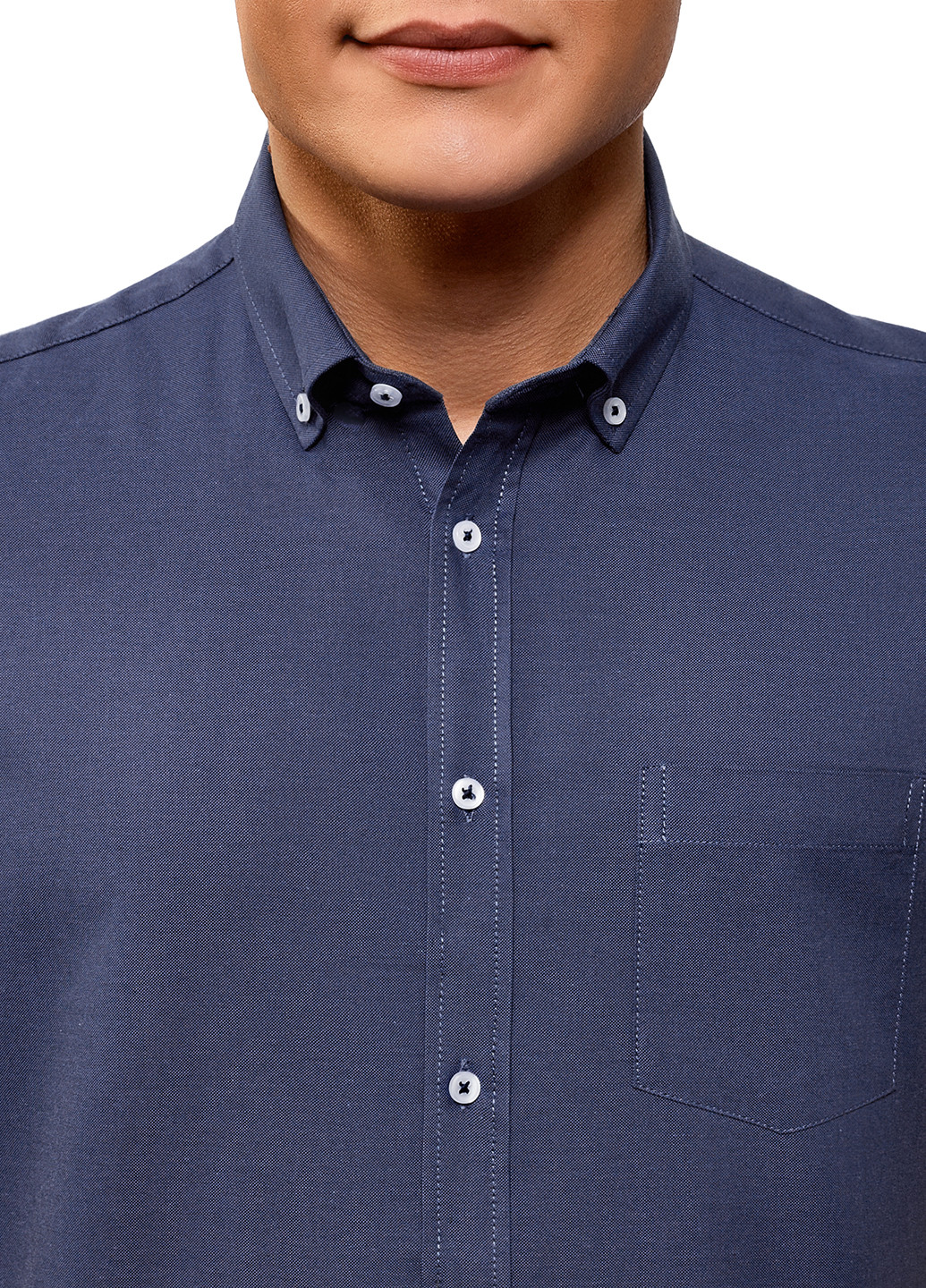 Темно-синяя кэжуал рубашка однотонная Oodji с коротким рукавом