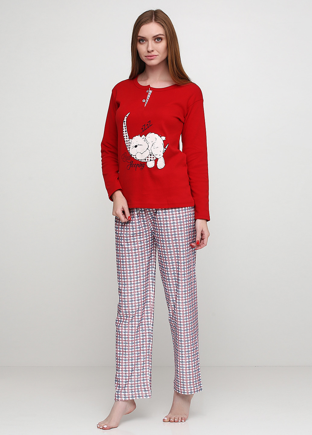 Червона всесезон піжама утеплена (лонгслів, брюки) Good Night Pajama