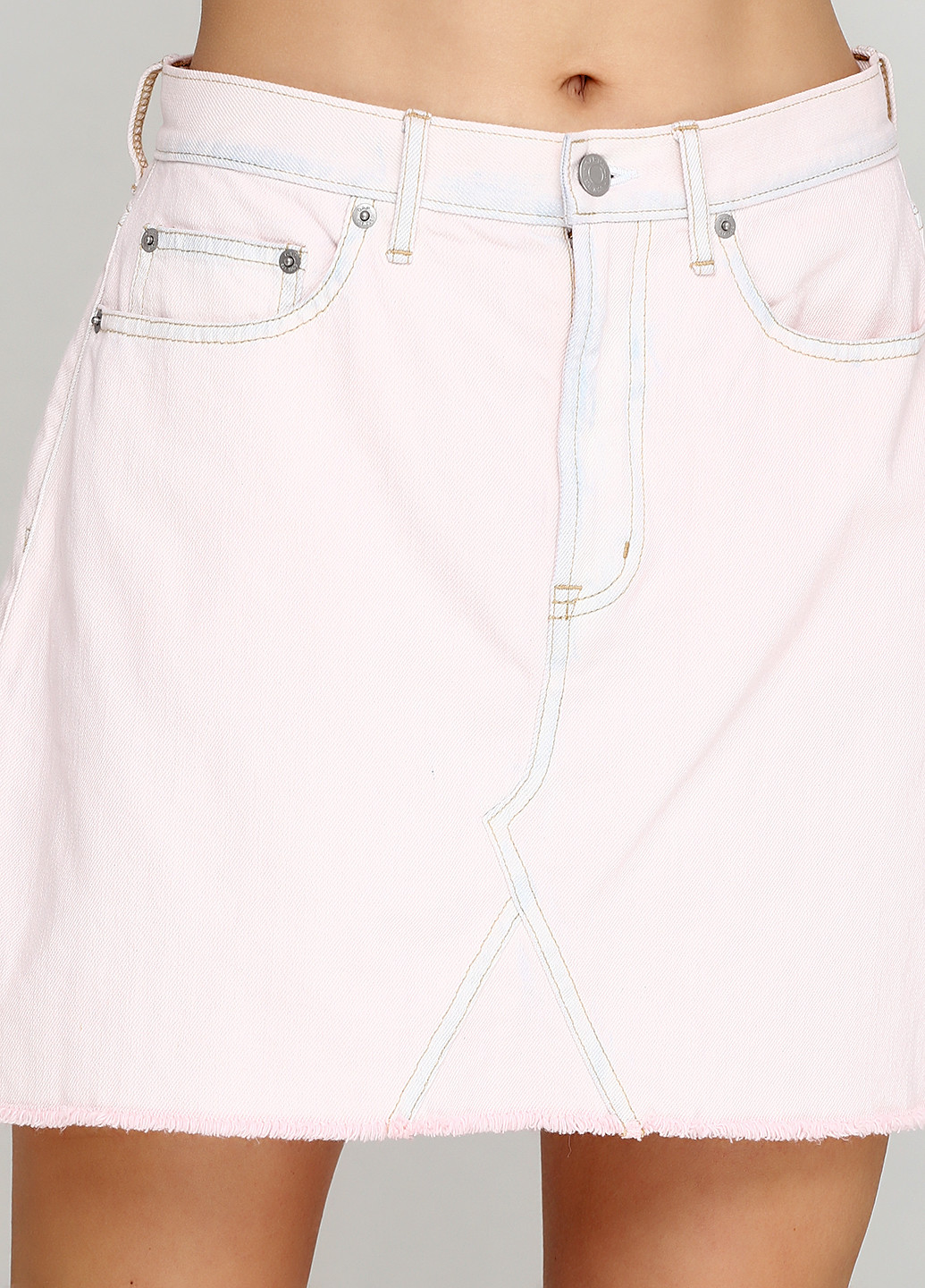 Пудровая джинсовая однотонная юбка Gap а-силуэта (трапеция)