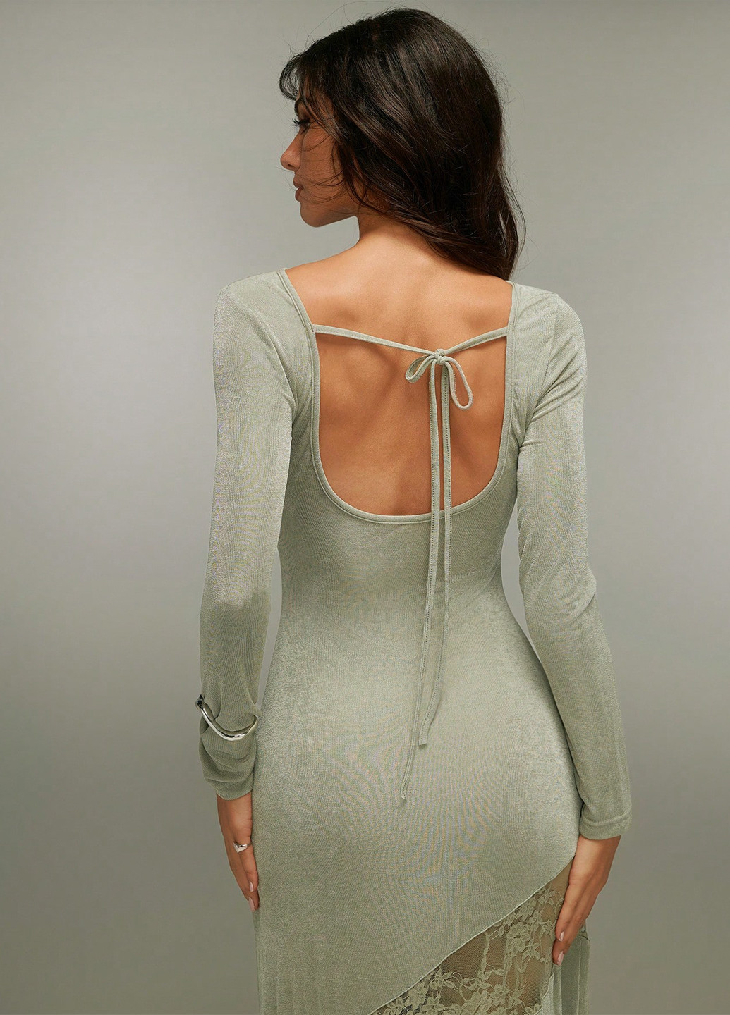 Сіро-зелена святковий, кежуал сукня з відкритою спиною SHEIN однотонна