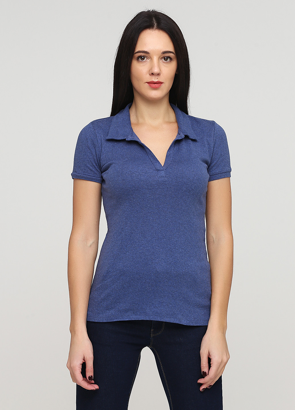 Синяя женская футболка-поло C&A меланжевая