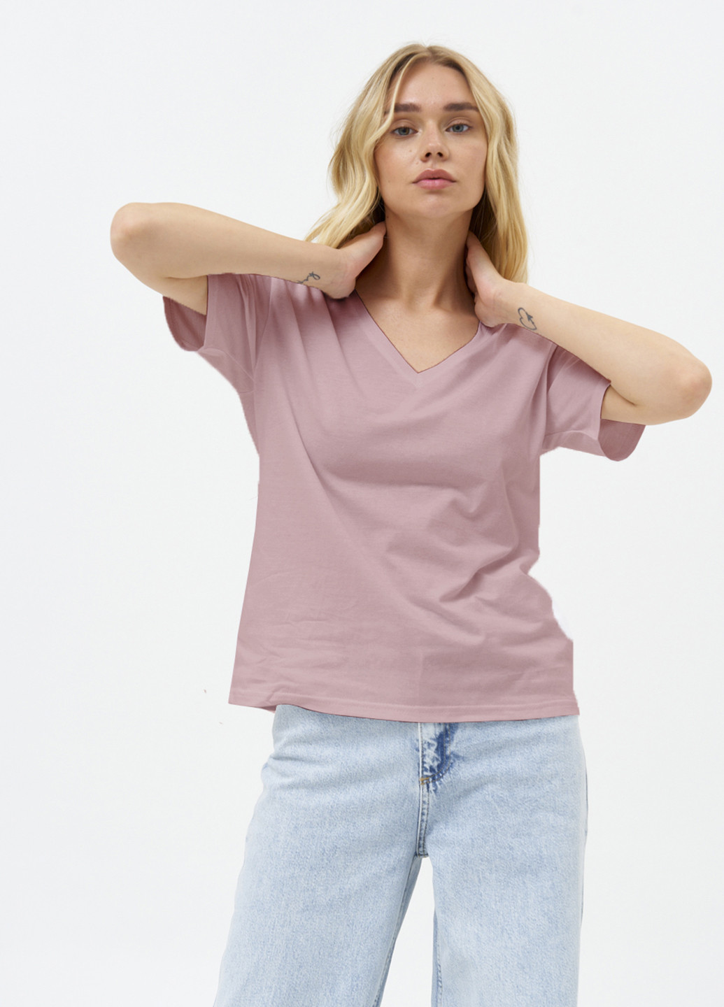 Рожево-коричнева літня футболка з v-подібним вирізом KASTA design