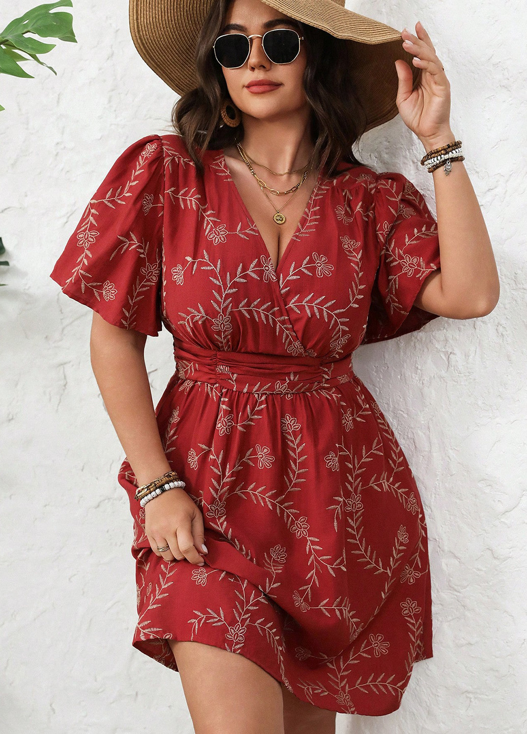 Бордова кежуал сукня на запах SHEIN однотонна