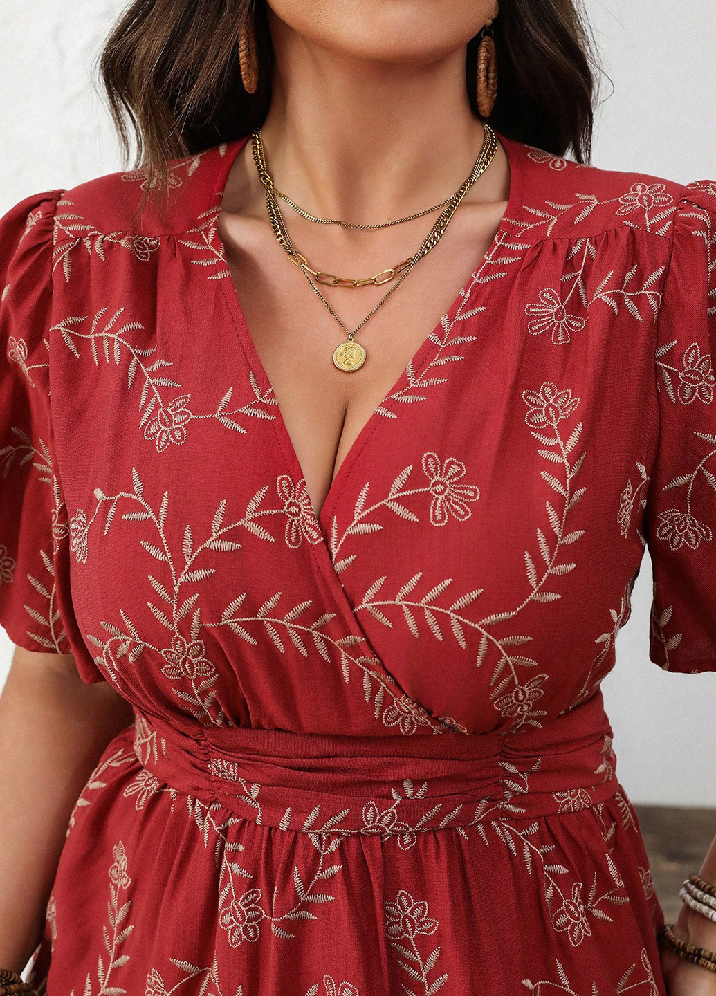 Бордова кежуал сукня на запах SHEIN однотонна