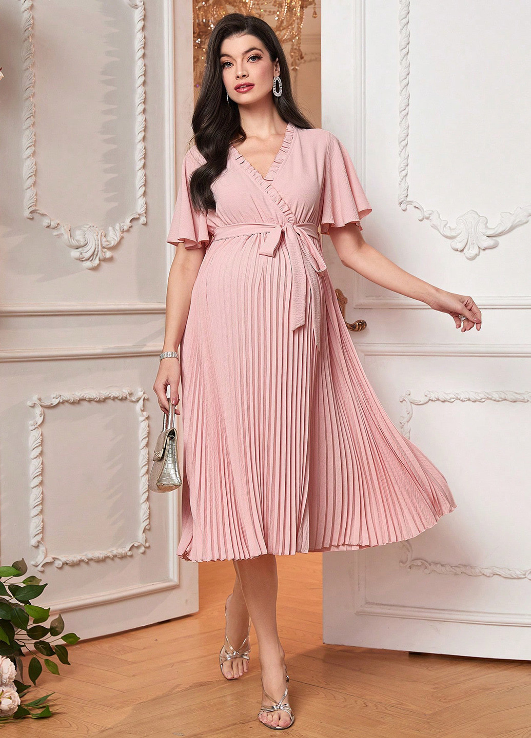 Пудрова кежуал плаття для вагітних на запах SHEIN однотонна