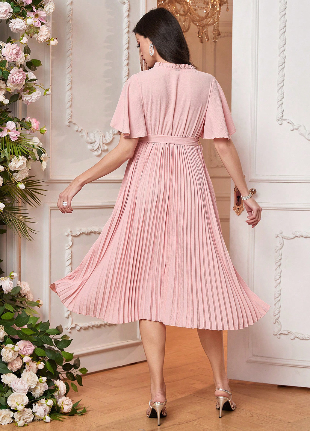 Пудрова кежуал плаття для вагітних на запах SHEIN однотонна