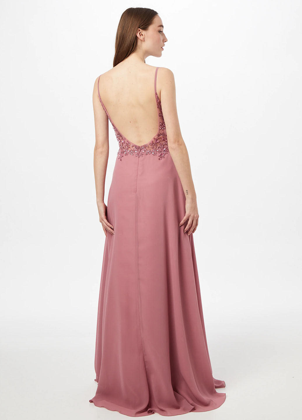 Пудрова вечірня сукня з відкритою спиною Luxuar однотонна